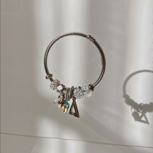 Hand Made Silver Charm Bracelet w/ gems & shells